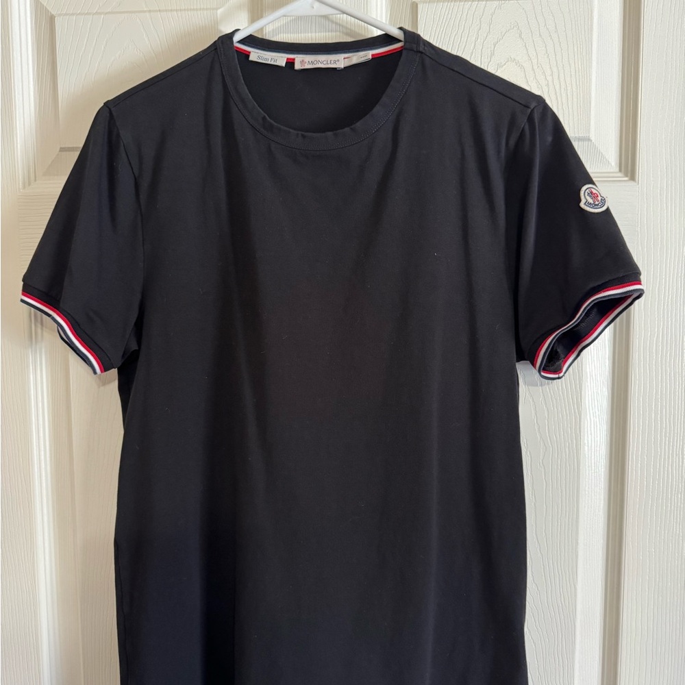 Moncler Black Tee with Red and White Accents